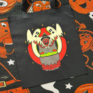 Brewing Witch With Ghosts Halloween Tote Bag